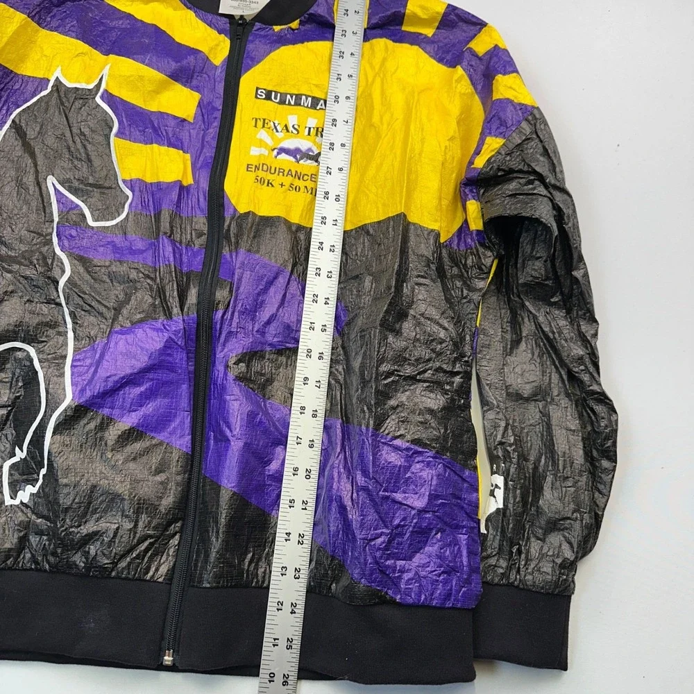 Vintage 90s Texas Trail Tyvek Endurance Run‎ Jacket Purple Yellow Sun Horse Sz L